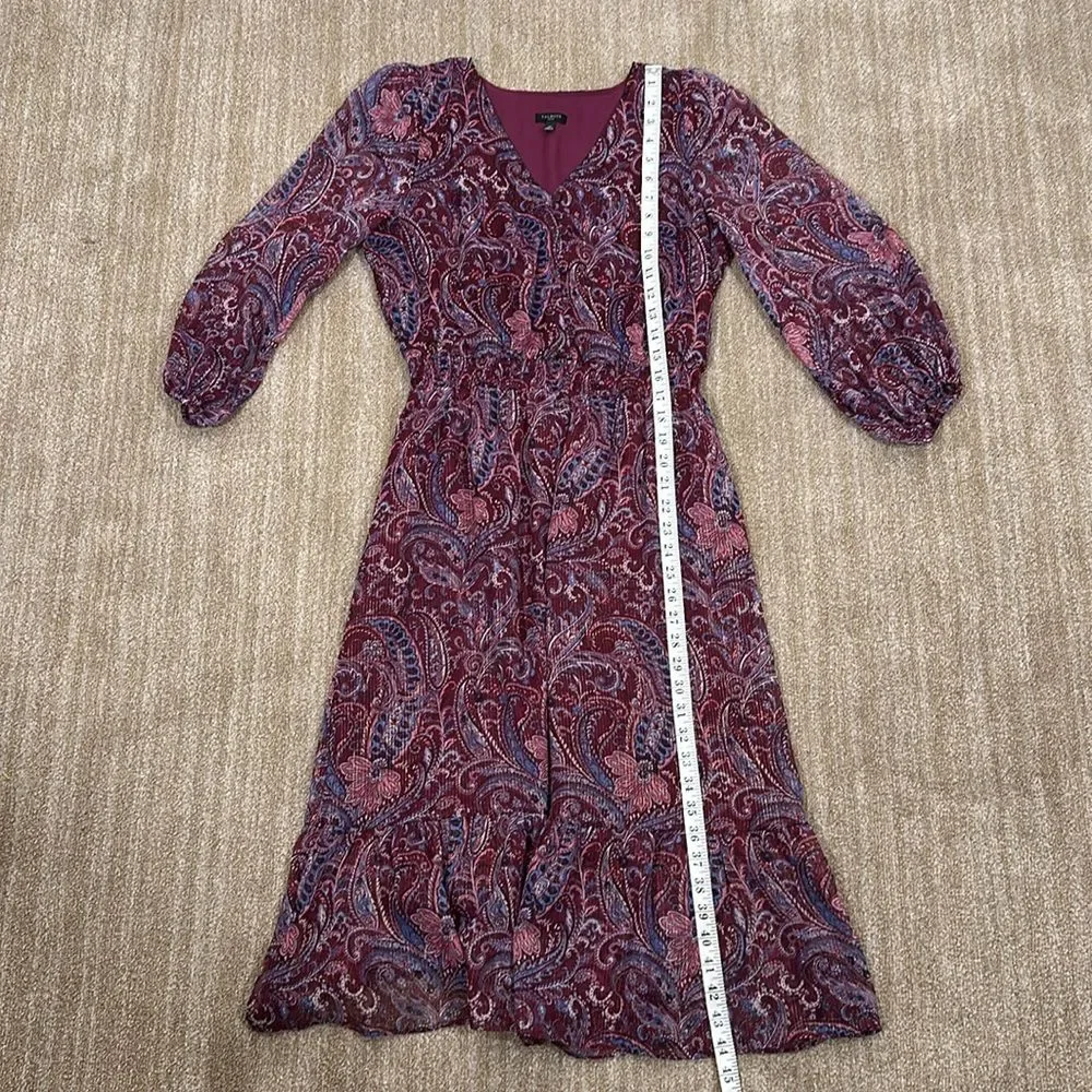 Talbots Midi Fit Flare Dress Metallic Paisley Fairy Fall Women Dress Petite 10P